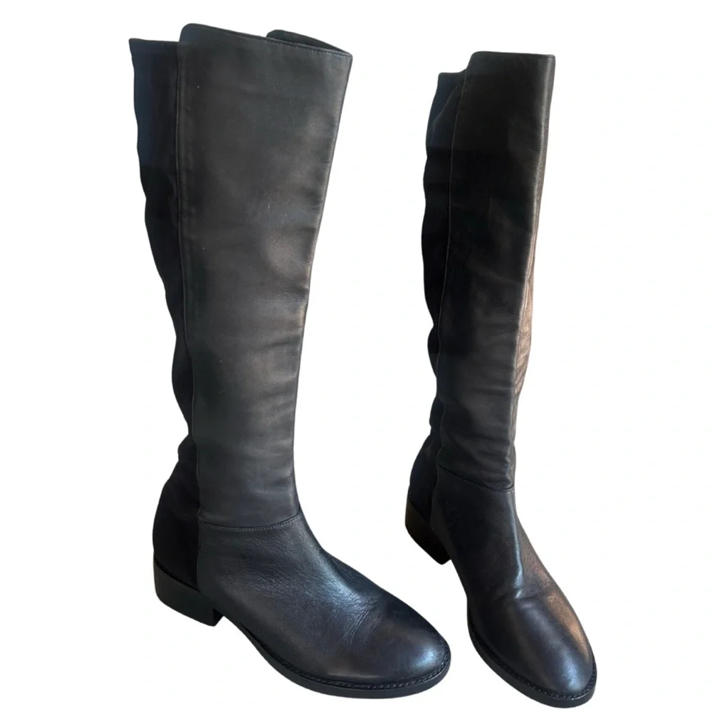 Saks 5th Avenue Leather Mixed Media Knee High Riding Boots | Black | Size 8